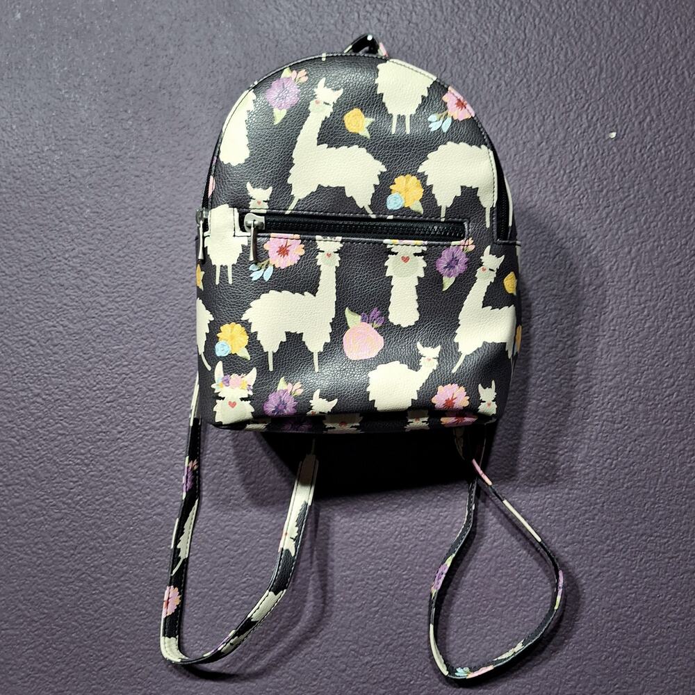 Black Llama print mini backpack
